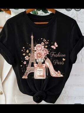 Paris Fashion Graphic Tee - Black with Blush Pink Accents
